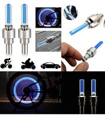 4 PCS Blue Color LED Flash Waterproof Bicycle Accessories Wheel Tyre Tire Valve Caps Neon Night Light Bulb for Bike Car Motorcycle